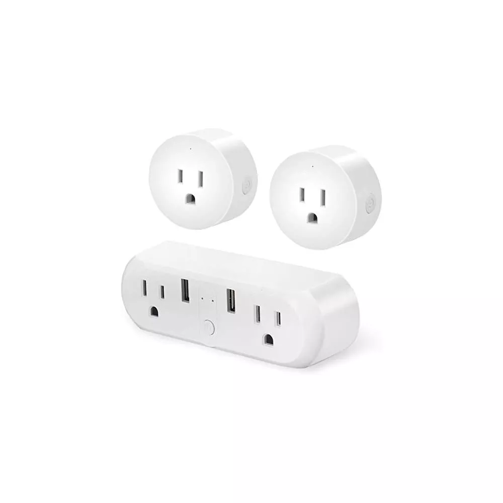 Wi-Fi Enabled Smart Plug Set with Voice Assistant Compatibility & USB Ports