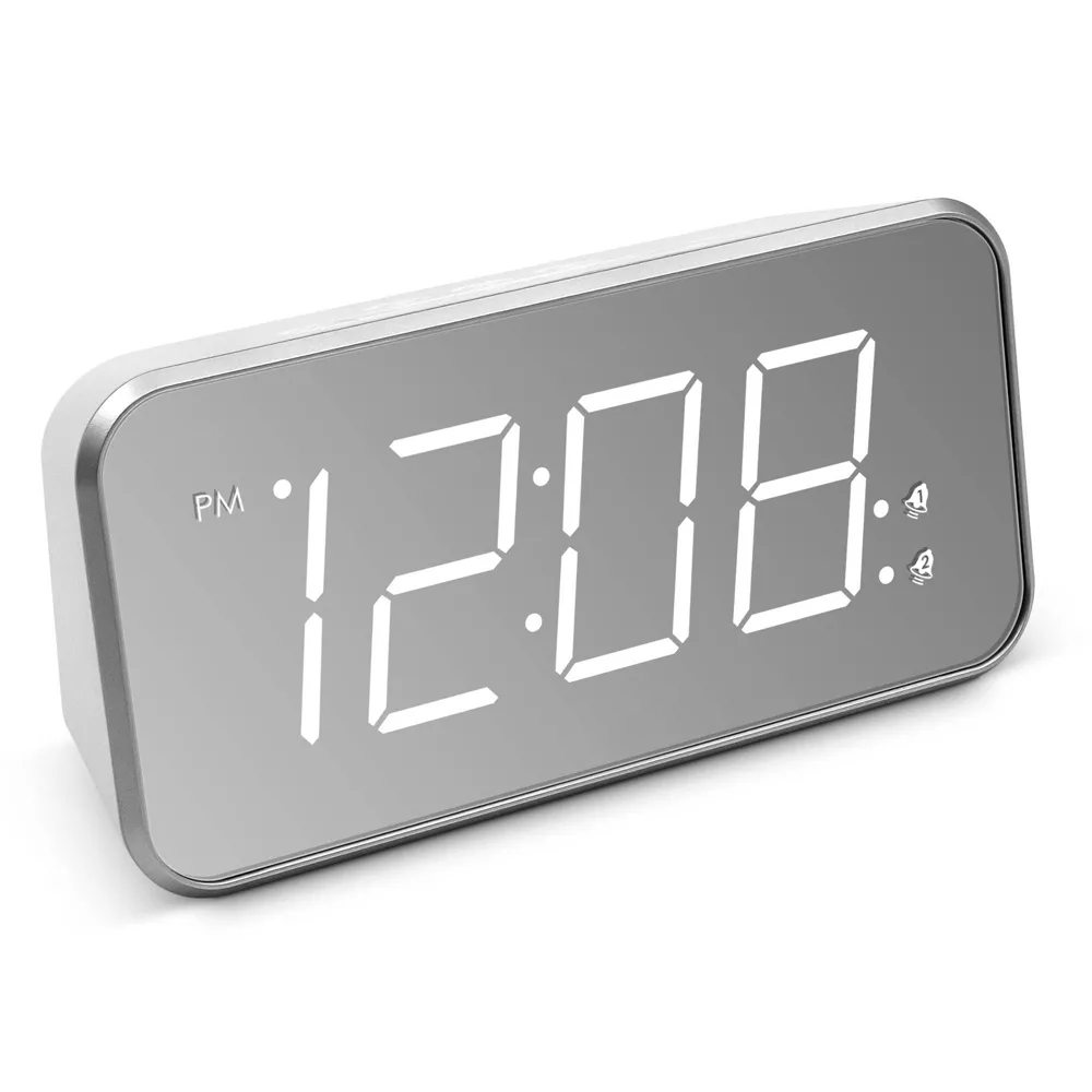 Mirror Surface Large LED Digital Alarm Clock with 2A USB Charging Port