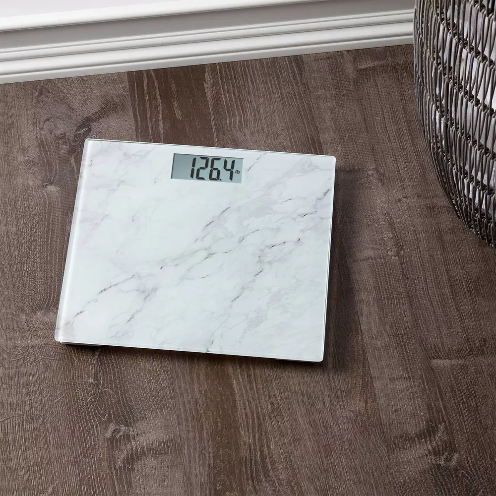 White Marble Pattern Tempered Glass Digital Bathroom Scale