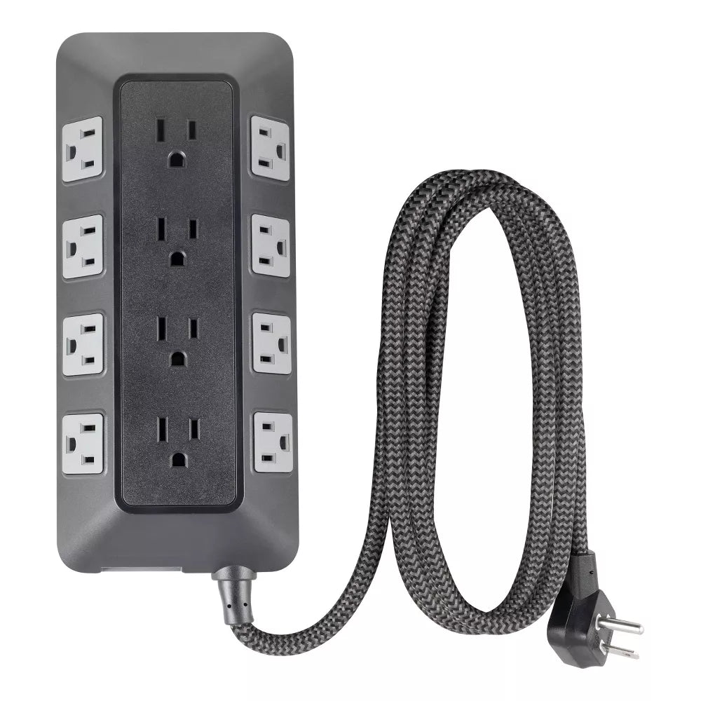 12-Outlet Multi-direction Surge Protector Power Strip with 8ft Braided Flat Plug Cord