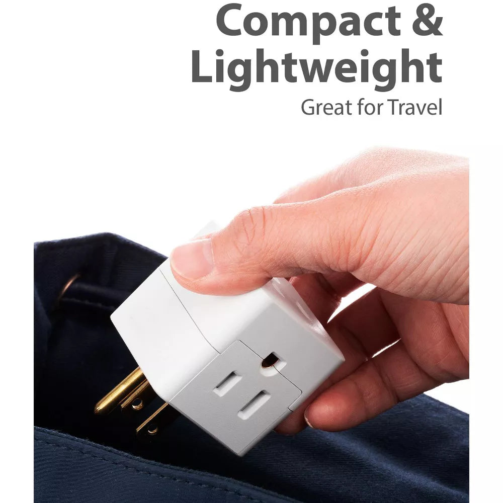 Compact Cube 3-Outlet Wall Plug Power Extender Adapter