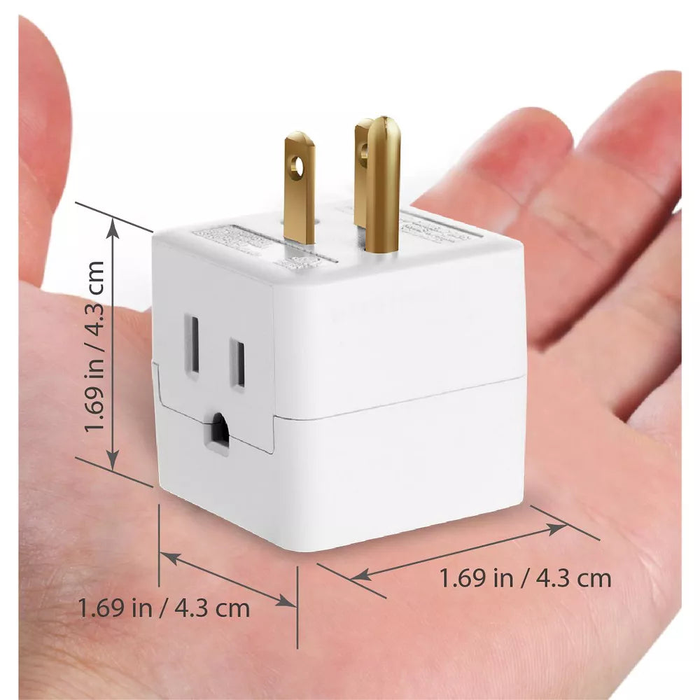 Compact Cube 3-Outlet Wall Plug Power Extender Adapter