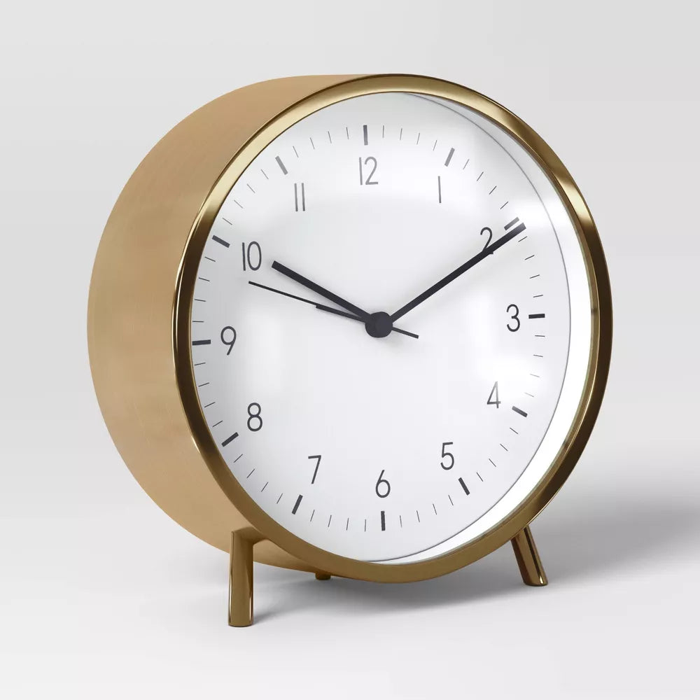 6 Inch Polished Metal Analog Alarm Table Clock